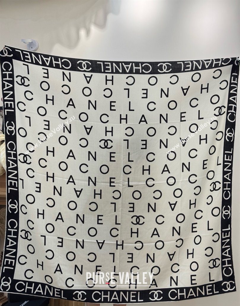 Chanel Logo Cashmere Silk Square Scarf 135x135cm White 2025 CH111161 (XMN-251111167)