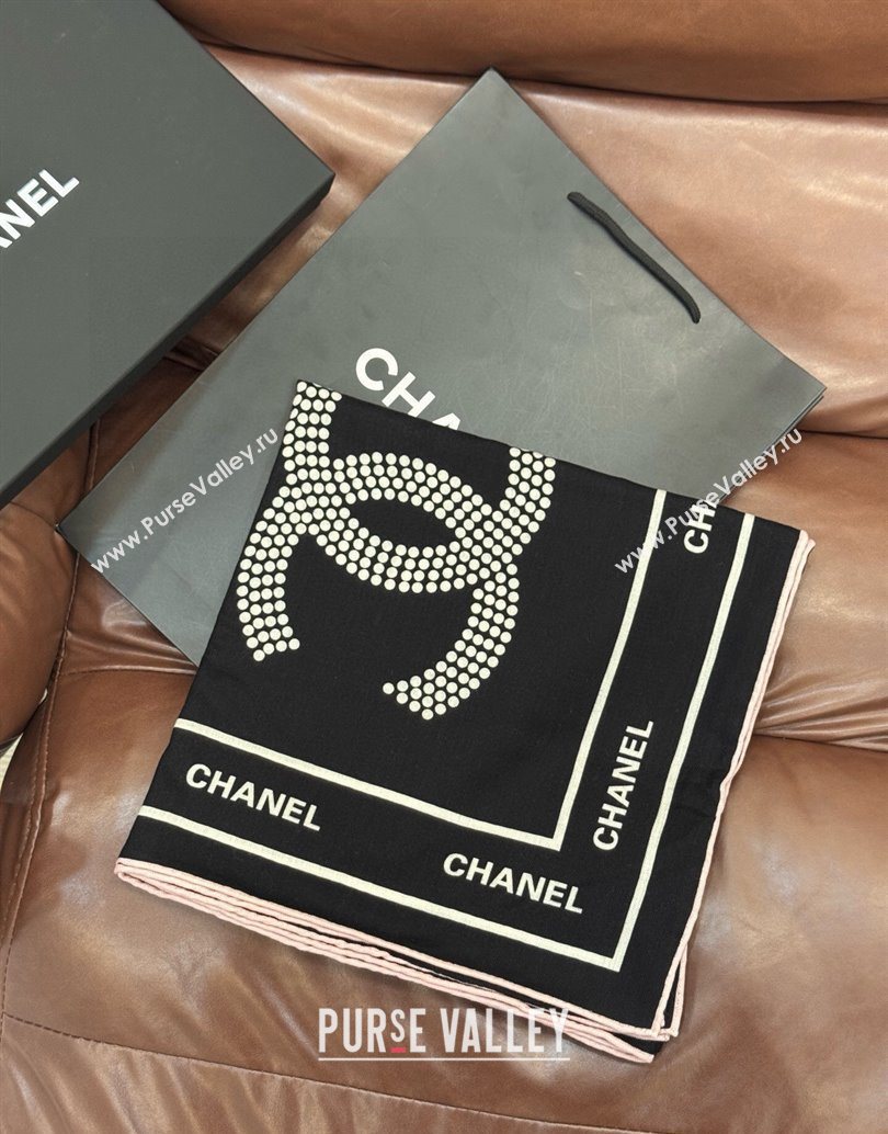 Chanel CC Cashmere Silk Square Scarf 135x135cm Black 2025 CH111162 (XMN-251111168)