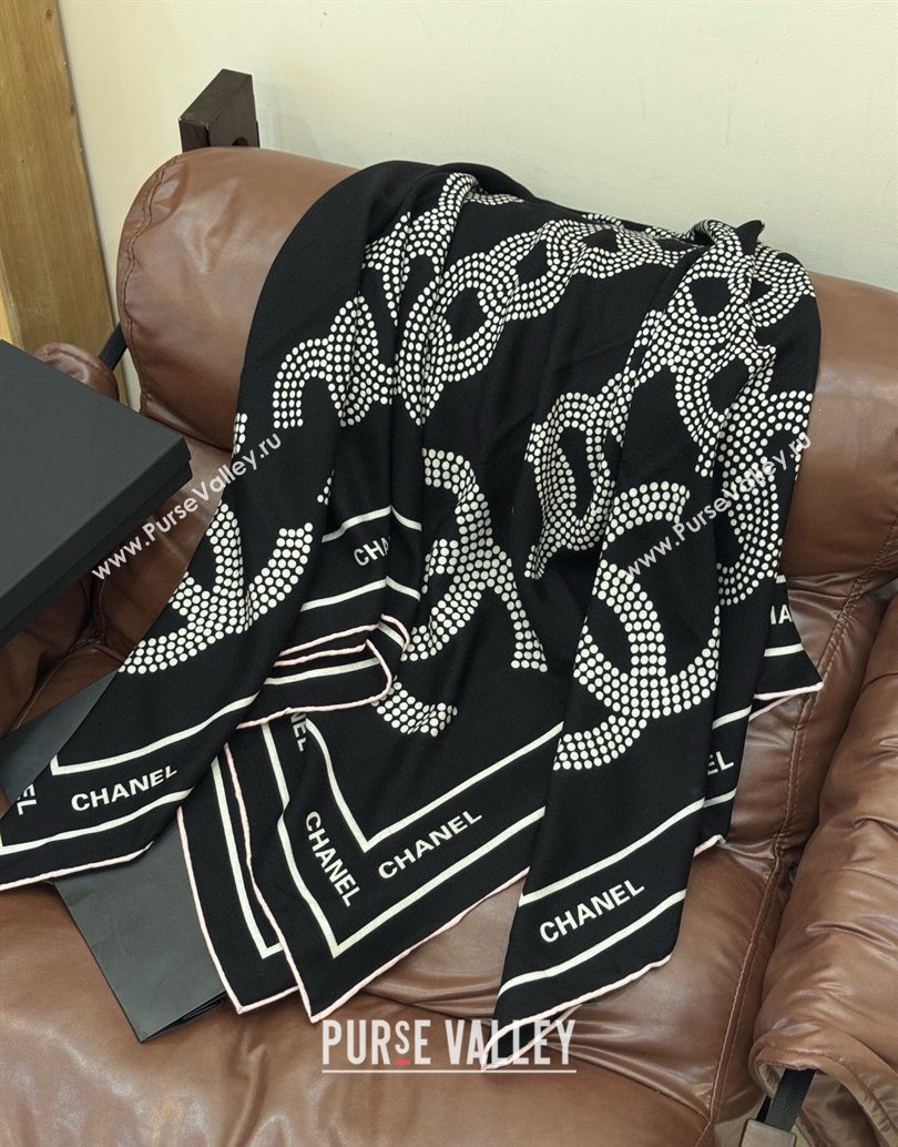 Chanel CC Cashmere Silk Square Scarf 135x135cm Black 2025 CH111162 (XMN-251111168)