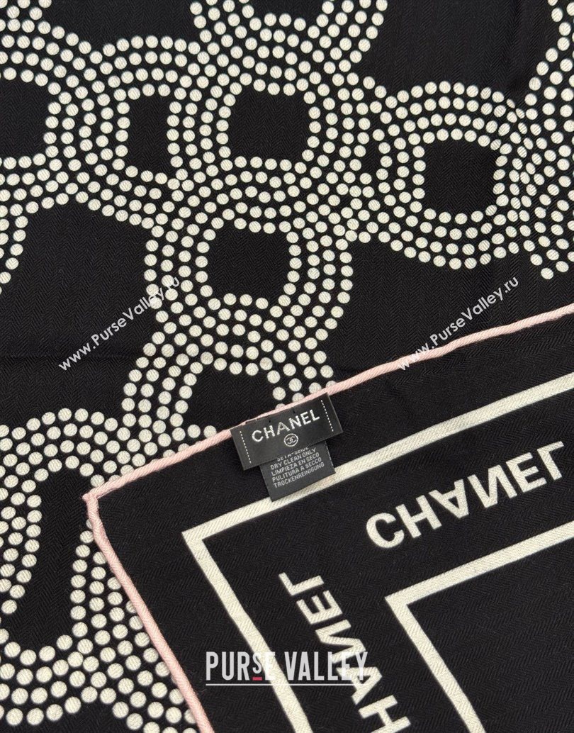 Chanel CC Cashmere Silk Square Scarf 135x135cm Black 2025 CH111162 (XMN-251111168)