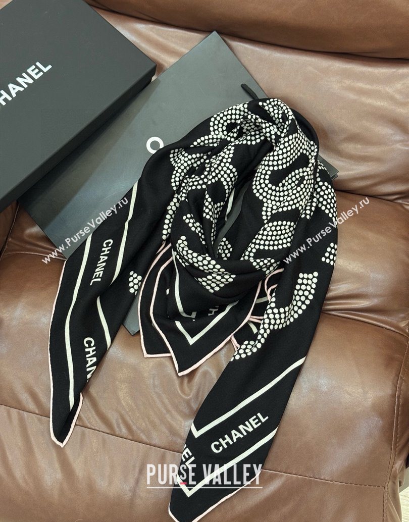 Chanel CC Cashmere Silk Square Scarf 135x135cm Black 2025 CH111162 (XMN-251111168)
