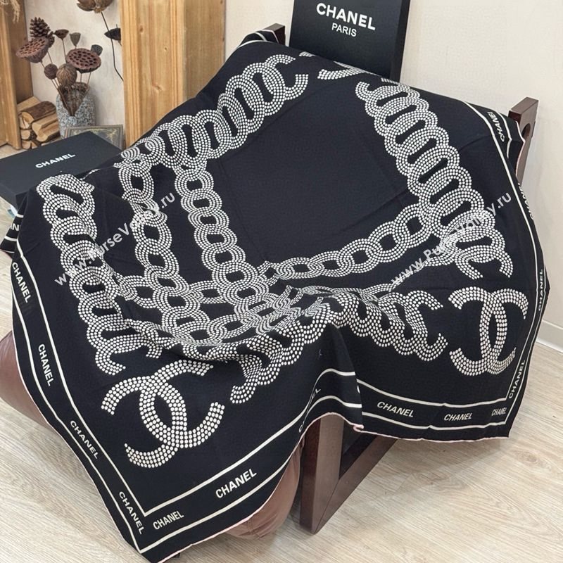 Chanel CC Cashmere Silk Square Scarf 135x135cm Black 2025 CH111162 (XMN-251111168)
