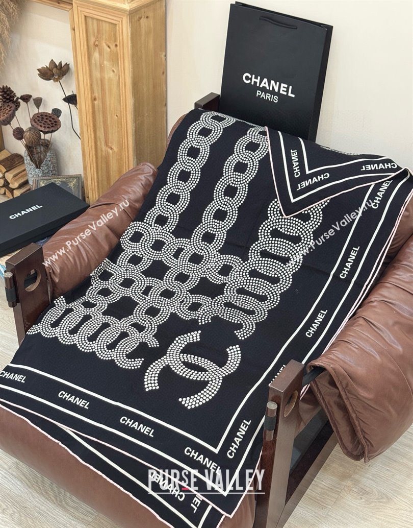 Chanel CC Cashmere Silk Square Scarf 135x135cm Black 2025 CH111162 (XMN-251111168)