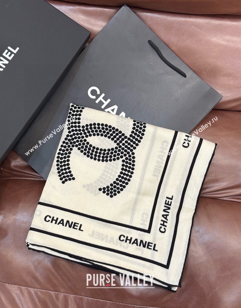 Chanel CC Cashmere Silk Square Scarf 135x135cm White 2025 CH111162 (XMN-251111169)