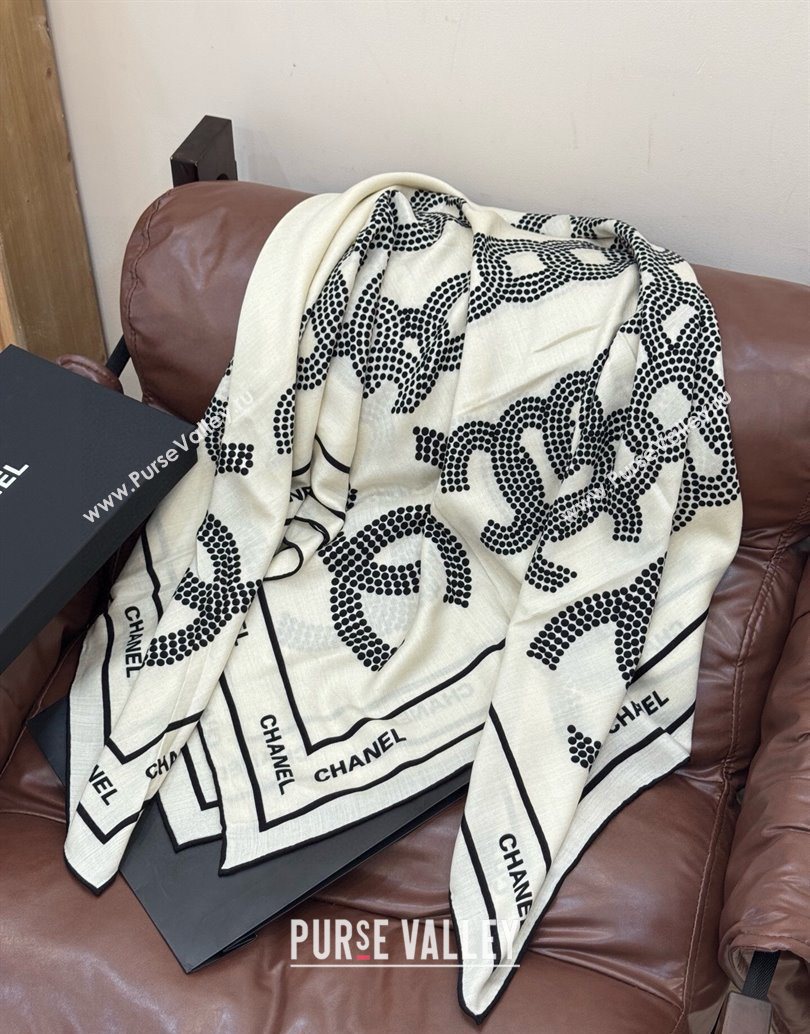 Chanel CC Cashmere Silk Square Scarf 135x135cm White 2025 CH111162 (XMN-251111169)