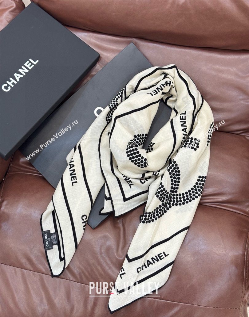 Chanel CC Cashmere Silk Square Scarf 135x135cm White 2025 CH111162 (XMN-251111169)