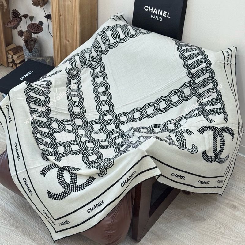 Chanel CC Cashmere Silk Square Scarf 135x135cm White 2025 CH111162 (XMN-251111169)