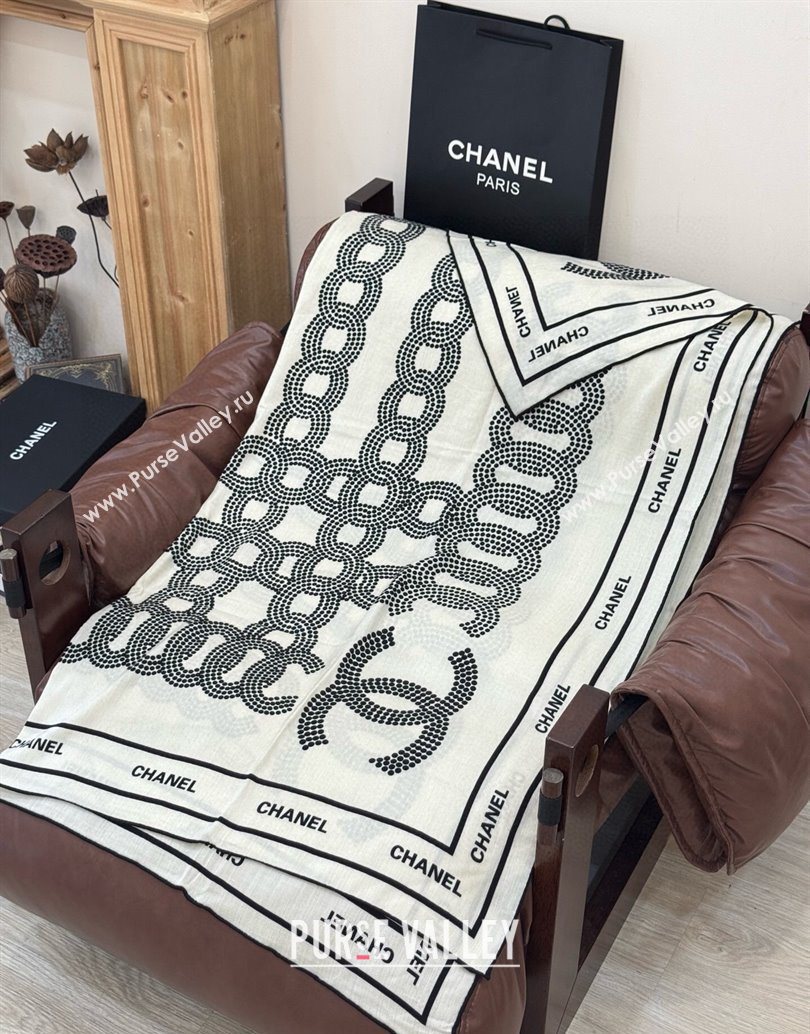 Chanel CC Cashmere Silk Square Scarf 135x135cm White 2025 CH111162 (XMN-251111169)