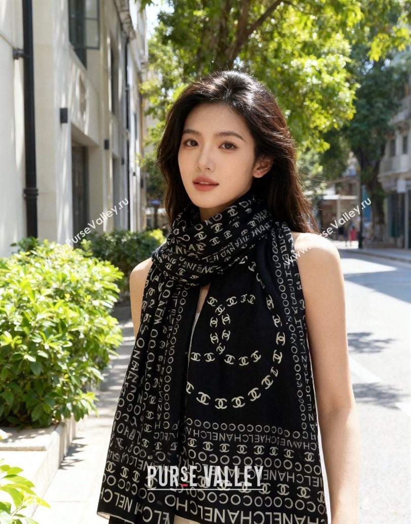 Chanel CC Cashmere Silk Square Scarf 135x135cm Black 2025 CH111163 (XMN-251111170)