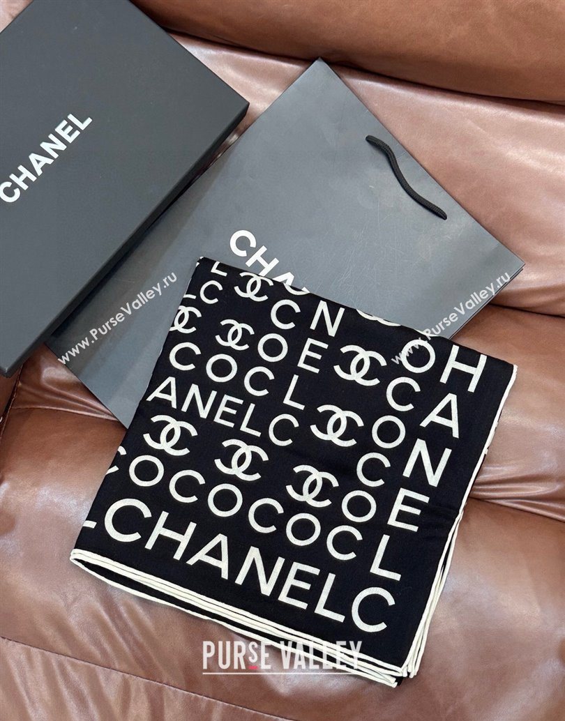 Chanel CC Cashmere Silk Square Scarf 135x135cm Black 2025 CH111163 (XMN-251111170)