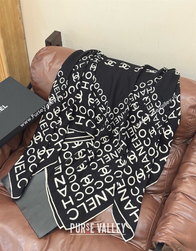 Chanel CC Cashmere Silk Square Scarf 135x135cm Black 2025 CH111163 (XMN-251111170)