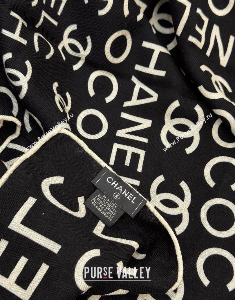 Chanel CC Cashmere Silk Square Scarf 135x135cm Black 2025 CH111163 (XMN-251111170)