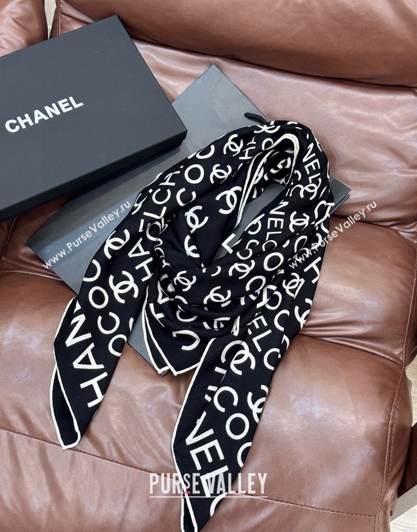 Chanel CC Cashmere Silk Square Scarf 135x135cm Black 2025 CH111163 (XMN-251111170)
