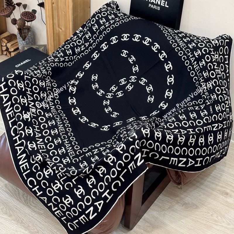 Chanel CC Cashmere Silk Square Scarf 135x135cm Black 2025 CH111163 (XMN-251111170)