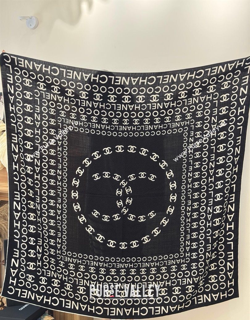 Chanel CC Cashmere Silk Square Scarf 135x135cm Black 2025 CH111163 (XMN-251111170)