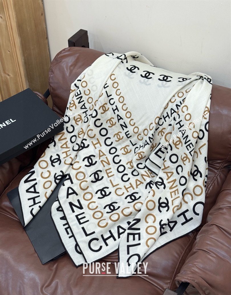 Chanel CC Cashmere Silk Square Scarf 135x135cm White 2025 CH111163 (XMN-251111171)