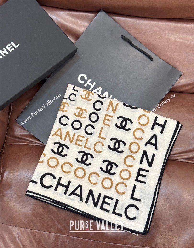 Chanel CC Cashmere Silk Square Scarf 135x135cm White 2025 CH111163 (XMN-251111171)