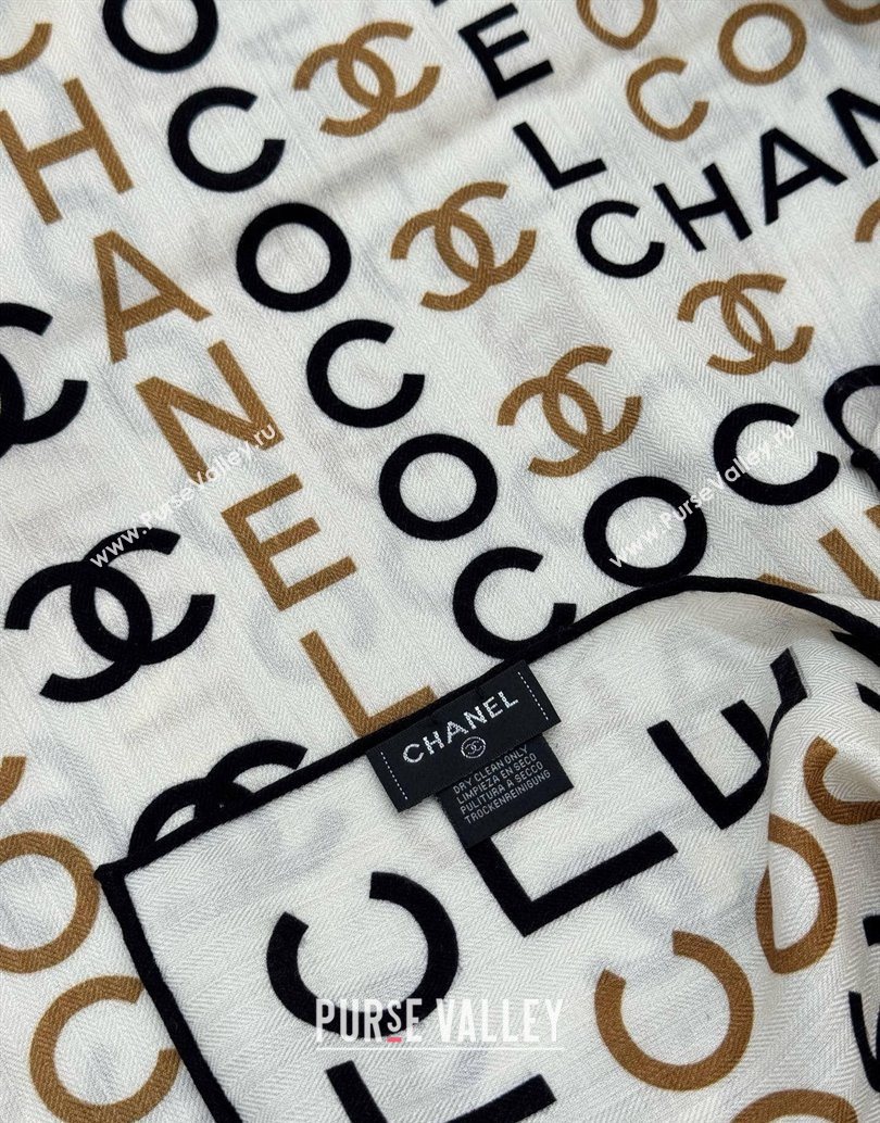Chanel CC Cashmere Silk Square Scarf 135x135cm White 2025 CH111163 (XMN-251111171)