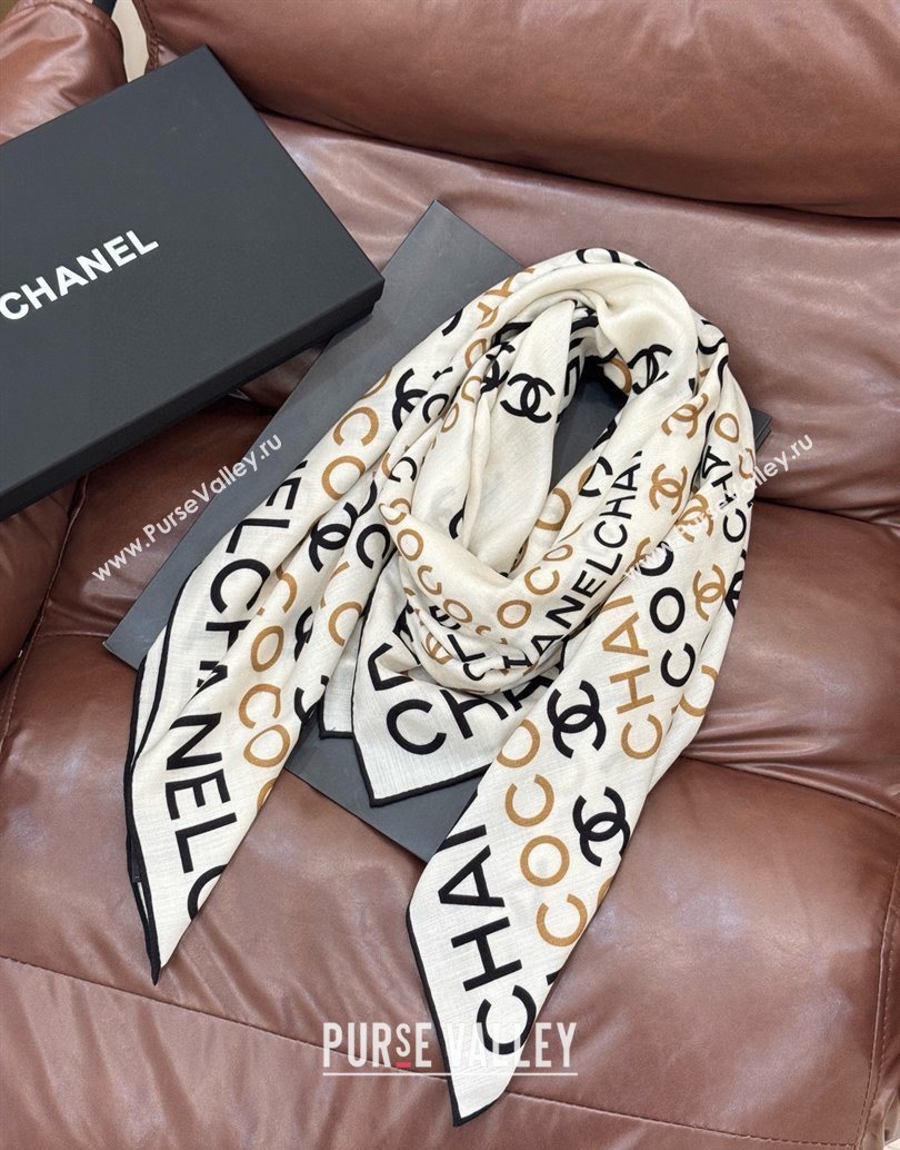 Chanel CC Cashmere Silk Square Scarf 135x135cm White 2025 CH111163 (XMN-251111171)