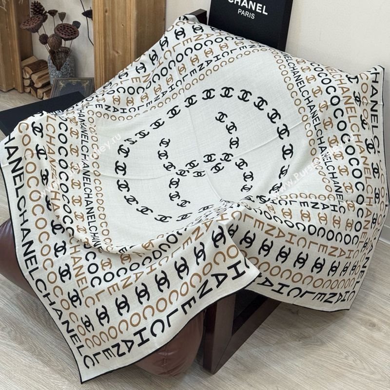 Chanel CC Cashmere Silk Square Scarf 135x135cm White 2025 CH111163 (XMN-251111171)