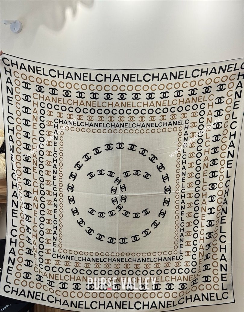 Chanel CC Cashmere Silk Square Scarf 135x135cm White 2025 CH111163 (XMN-251111171)