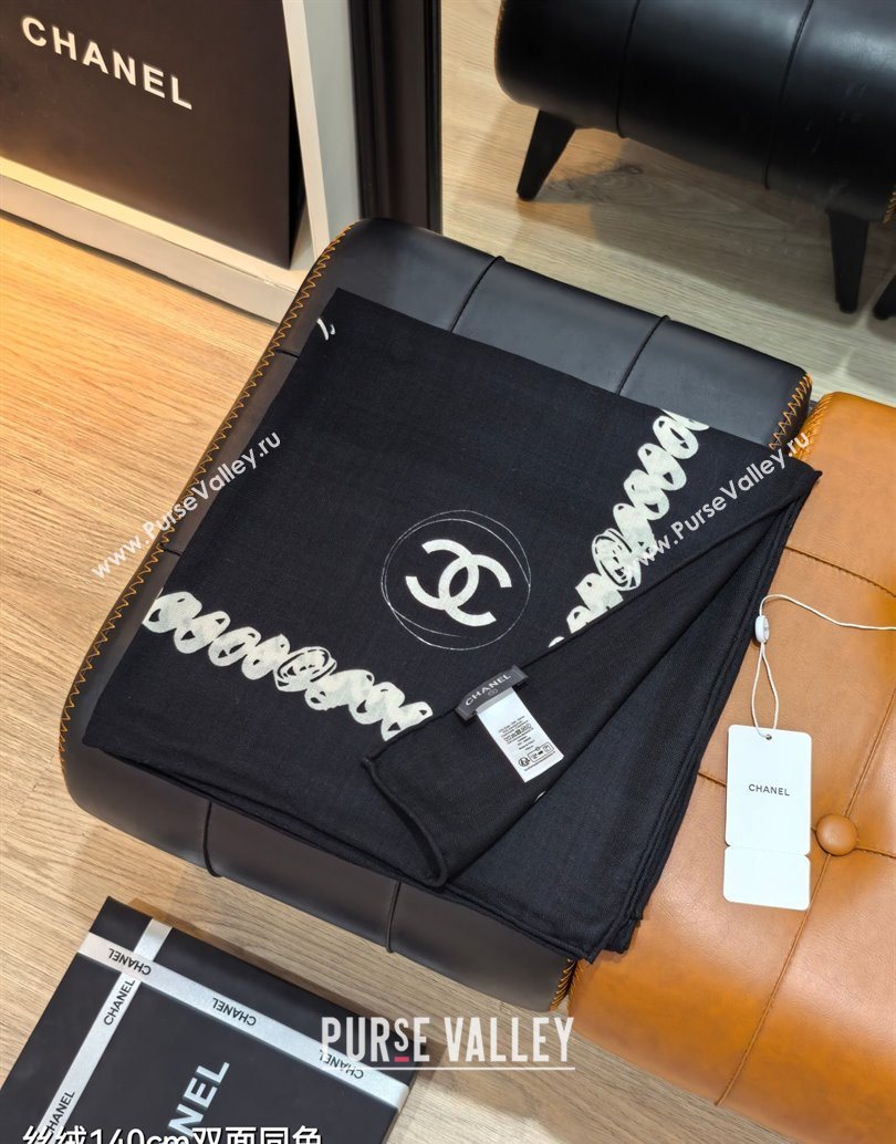 Chanel Cashmere Silk Square Scarf 140x140cm Black 2025 CH111164 (XMN-251111172)