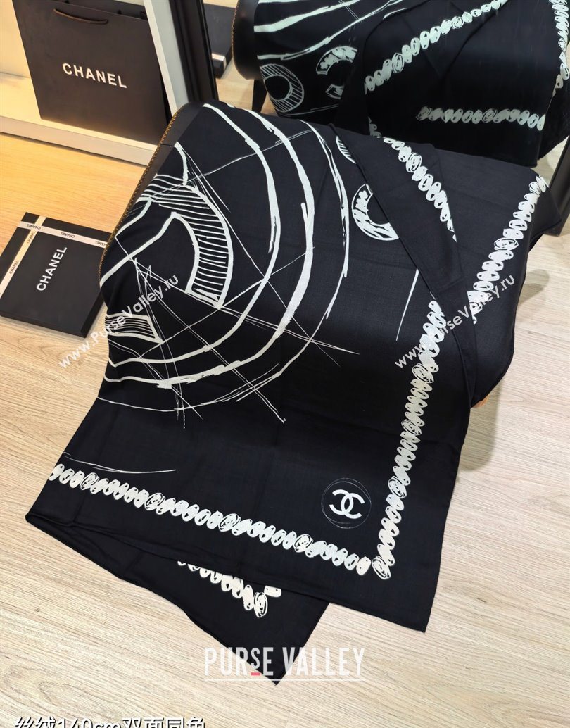 Chanel Cashmere Silk Square Scarf 140x140cm Black 2025 CH111164 (XMN-251111172)