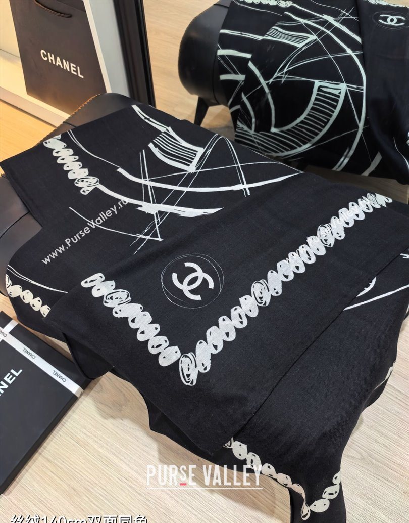 Chanel Cashmere Silk Square Scarf 140x140cm Black 2025 CH111164 (XMN-251111172)