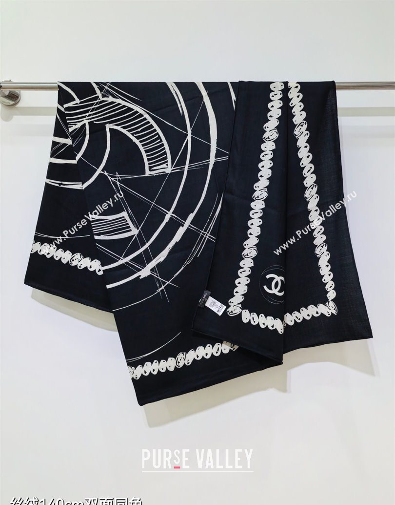 Chanel Cashmere Silk Square Scarf 140x140cm Black 2025 CH111164 (XMN-251111172)