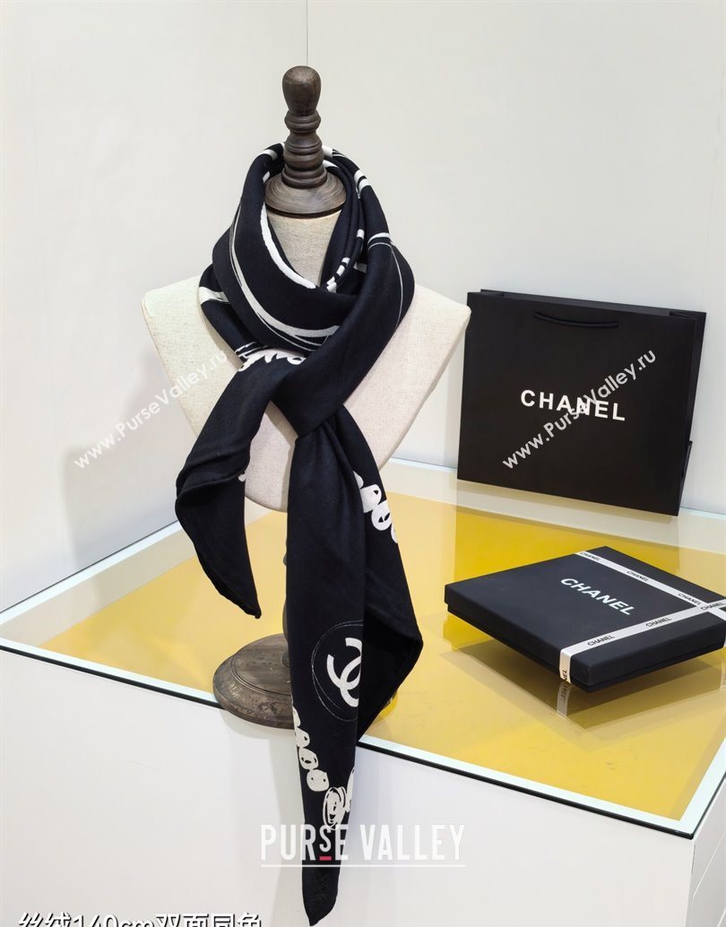 Chanel Cashmere Silk Square Scarf 140x140cm Black 2025 CH111164 (XMN-251111172)