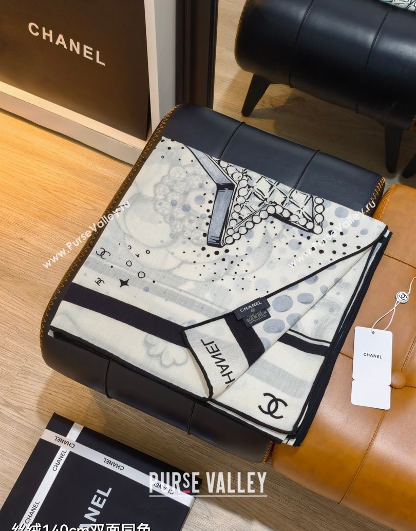 Chanel Cashmere Silk Square Scarf 140x140cm White 2025 CH111165 (XMN-251111173)