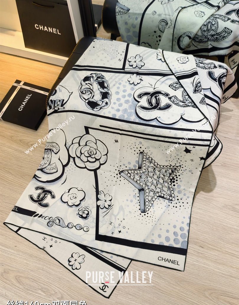 Chanel Cashmere Silk Square Scarf 140x140cm White 2025 CH111165 (XMN-251111173)