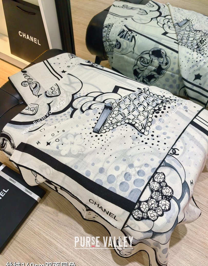 Chanel Cashmere Silk Square Scarf 140x140cm White 2025 CH111165 (XMN-251111173)