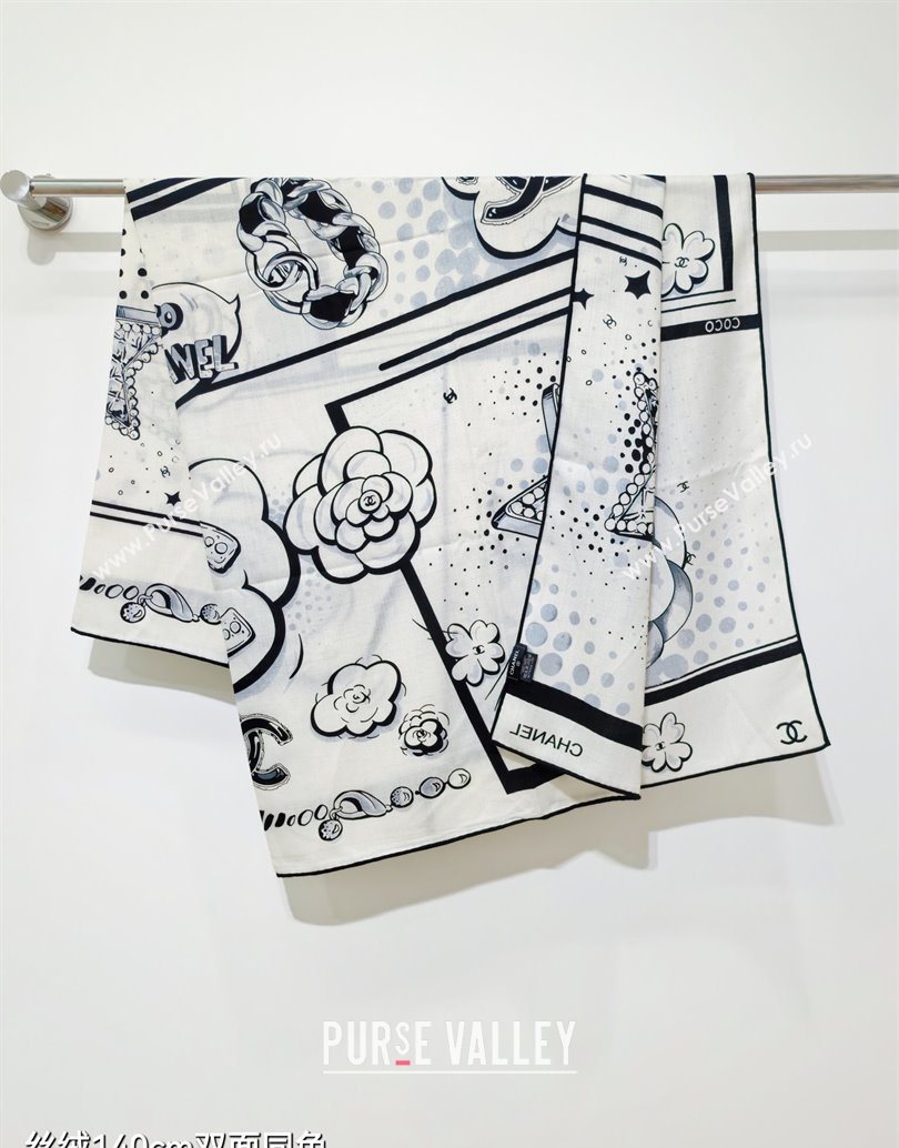 Chanel Cashmere Silk Square Scarf 140x140cm White 2025 CH111165 (XMN-251111173)