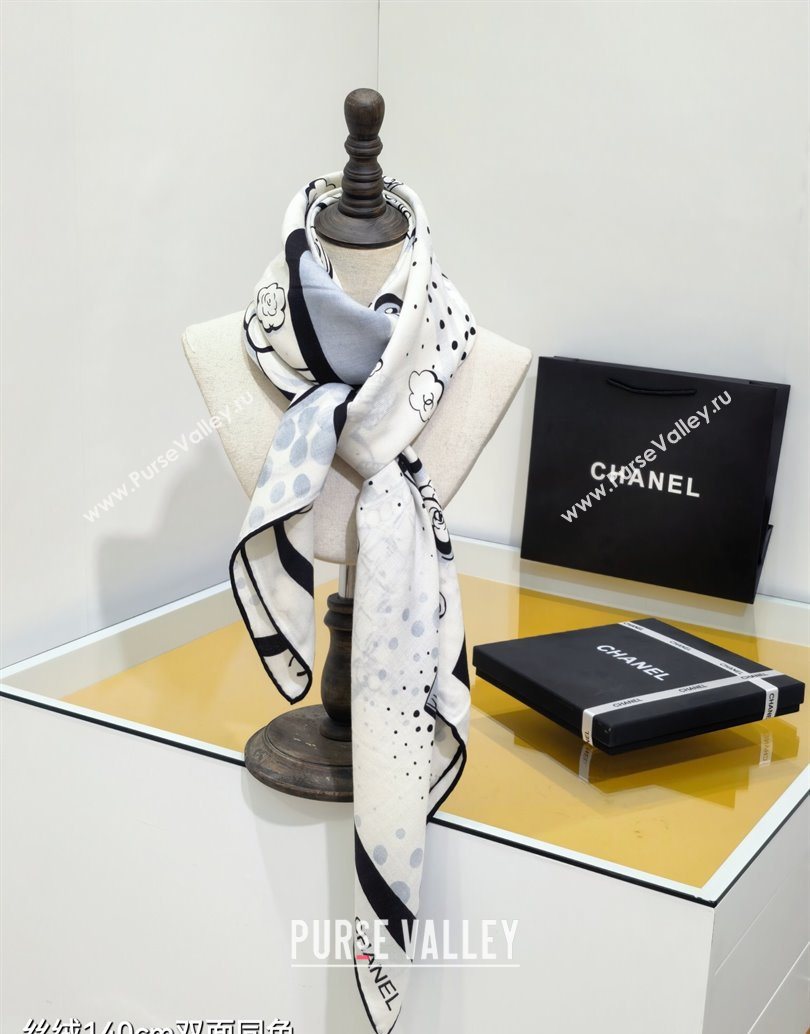 Chanel Cashmere Silk Square Scarf 140x140cm White 2025 CH111165 (XMN-251111173)