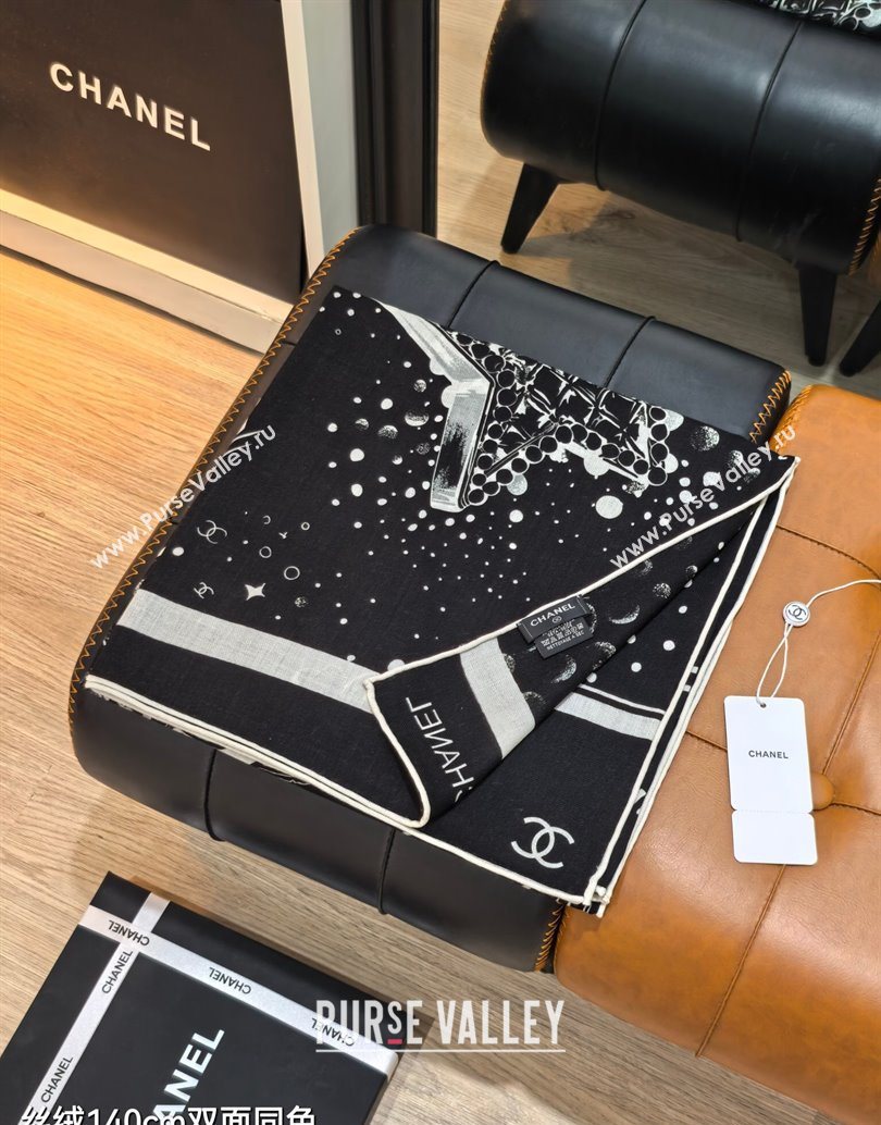 Chanel Cashmere Silk Square Scarf 140x140cm Black 2025 CH111165 (XMN-251111174)