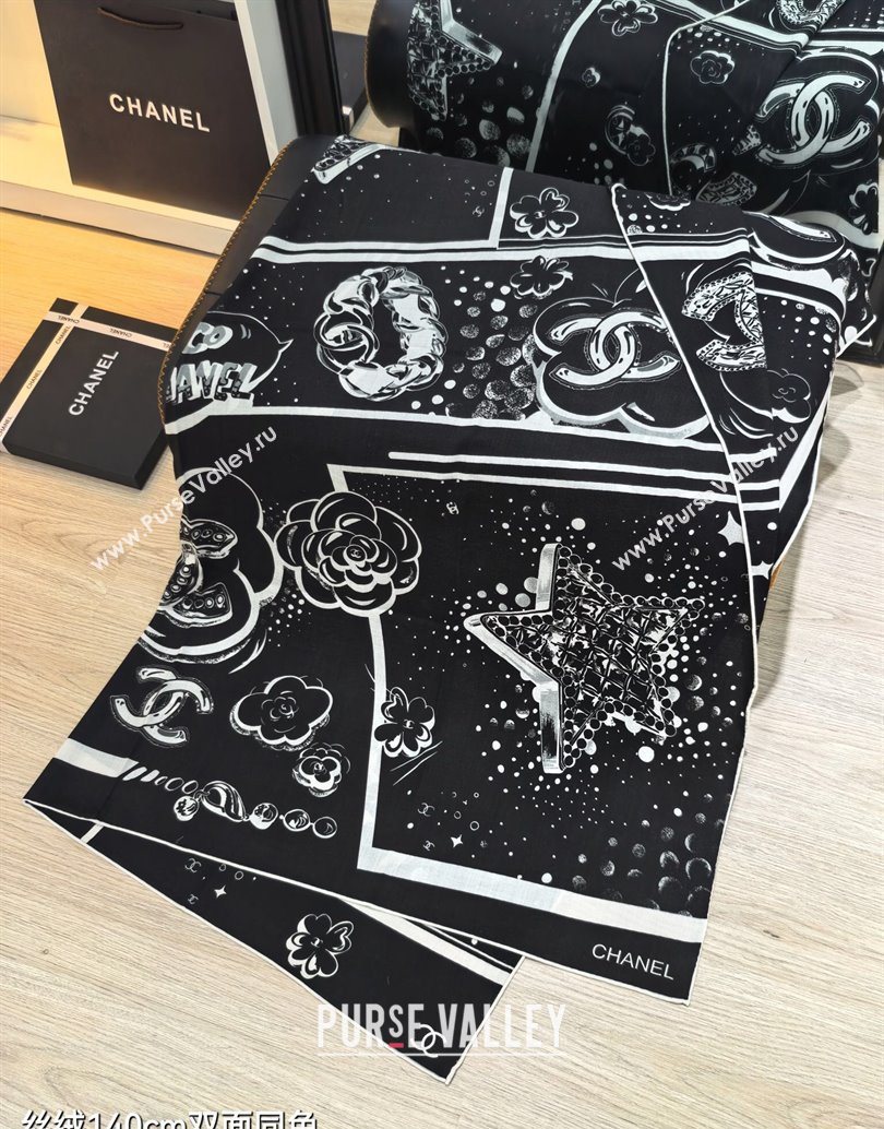 Chanel Cashmere Silk Square Scarf 140x140cm Black 2025 CH111165 (XMN-251111174)