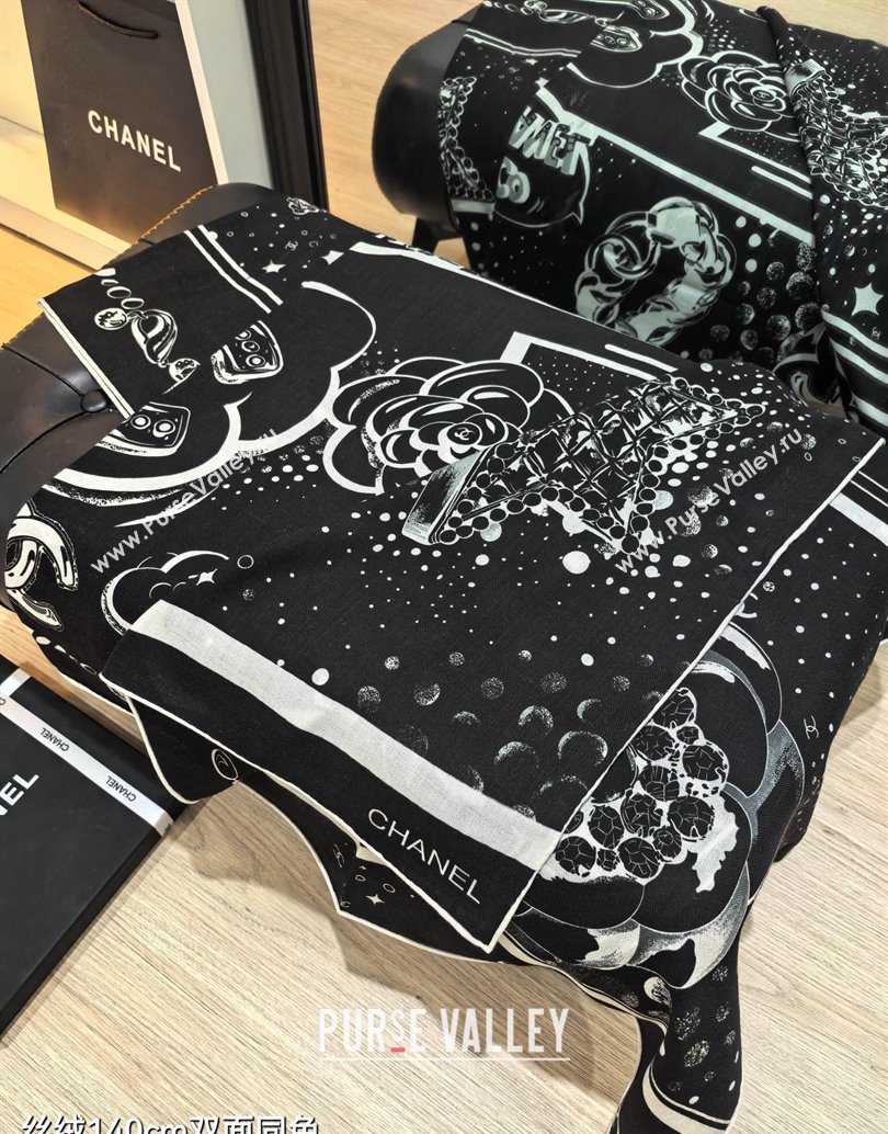 Chanel Cashmere Silk Square Scarf 140x140cm Black 2025 CH111165 (XMN-251111174)