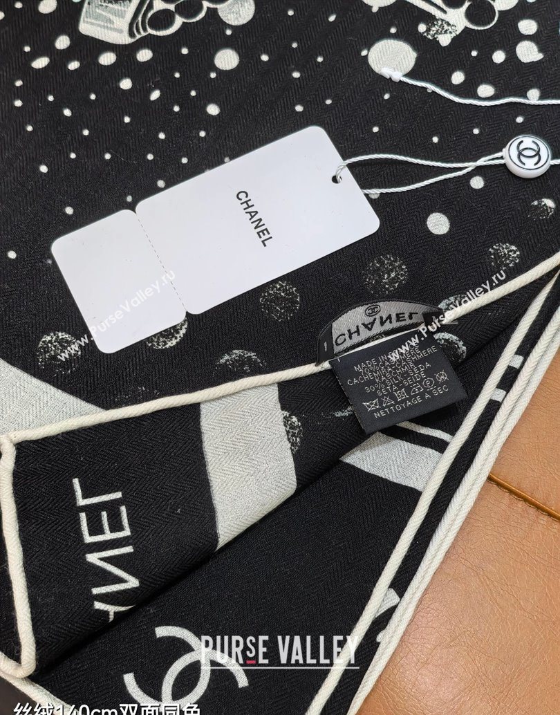Chanel Cashmere Silk Square Scarf 140x140cm Black 2025 CH111165 (XMN-251111174)