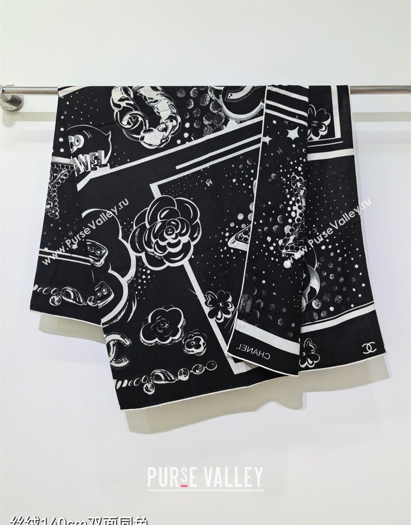 Chanel Cashmere Silk Square Scarf 140x140cm Black 2025 CH111165 (XMN-251111174)