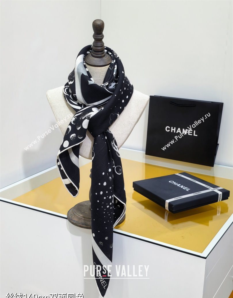 Chanel Cashmere Silk Square Scarf 140x140cm Black 2025 CH111165 (XMN-251111174)