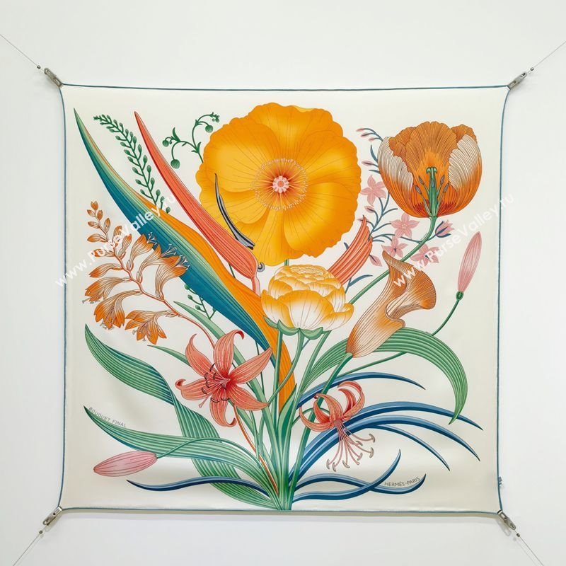 Hermes Bouquets Final Silk Square Scarf 90x90cm White 2025 (XMN-251111175)