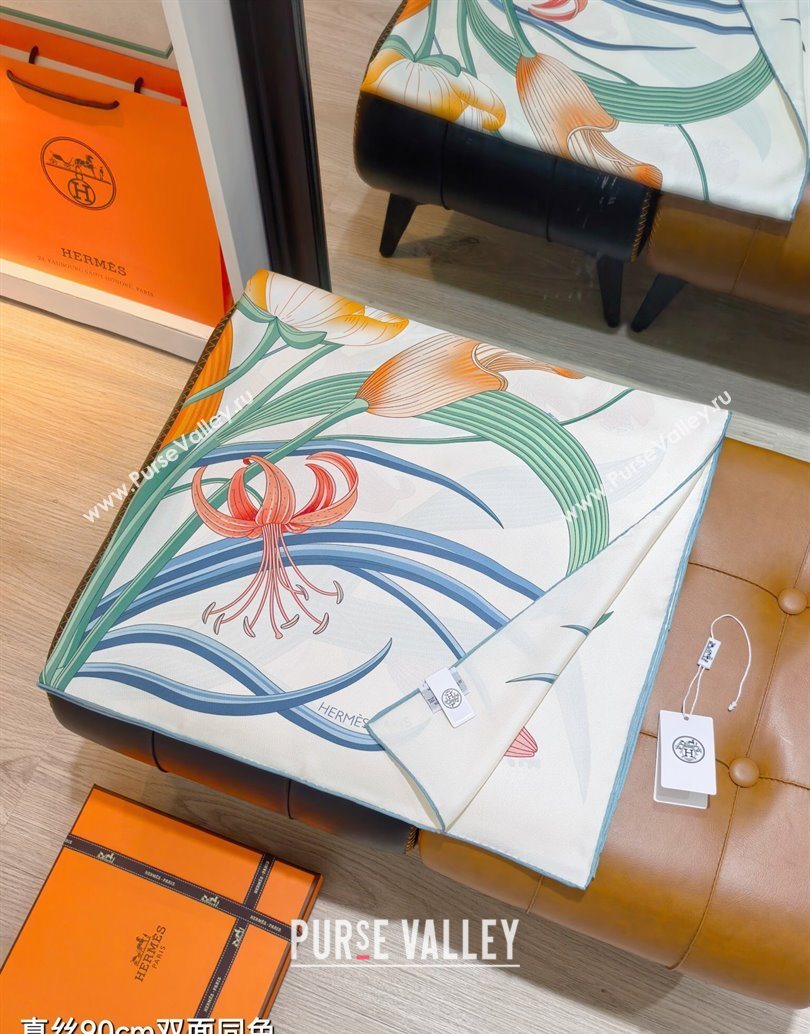 Hermes Bouquets Final Silk Square Scarf 90x90cm White 2025 (XMN-251111175)