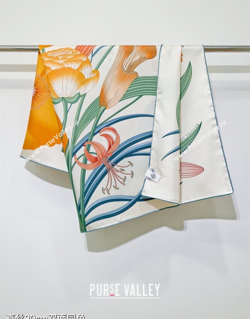 Hermes Bouquets Final Silk Square Scarf 90x90cm White 2025 (XMN-251111175)
