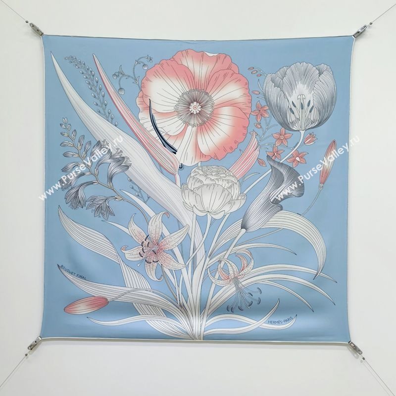 Hermes Bouquets Final Silk Square Scarf 90x90cm Blue 2025 (XMN-251111176)