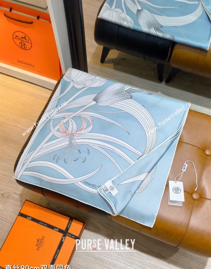Hermes Bouquets Final Silk Square Scarf 90x90cm Blue 2025 (XMN-251111176)