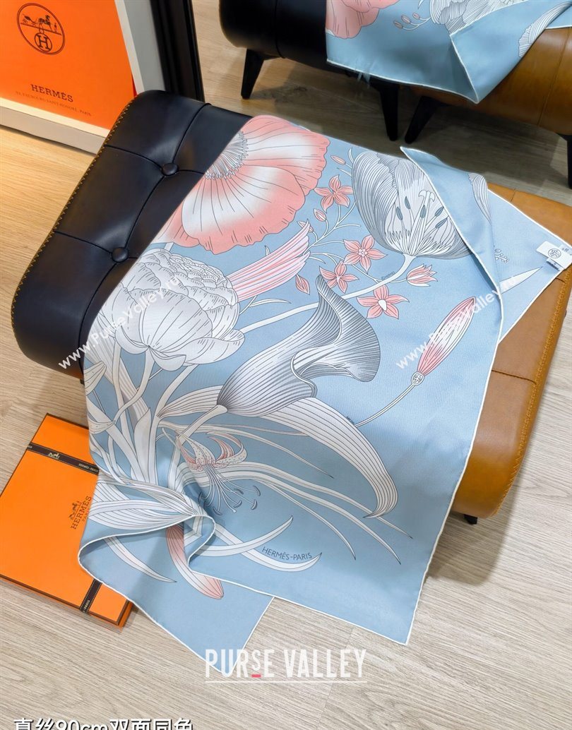 Hermes Bouquets Final Silk Square Scarf 90x90cm Blue 2025 (XMN-251111176)