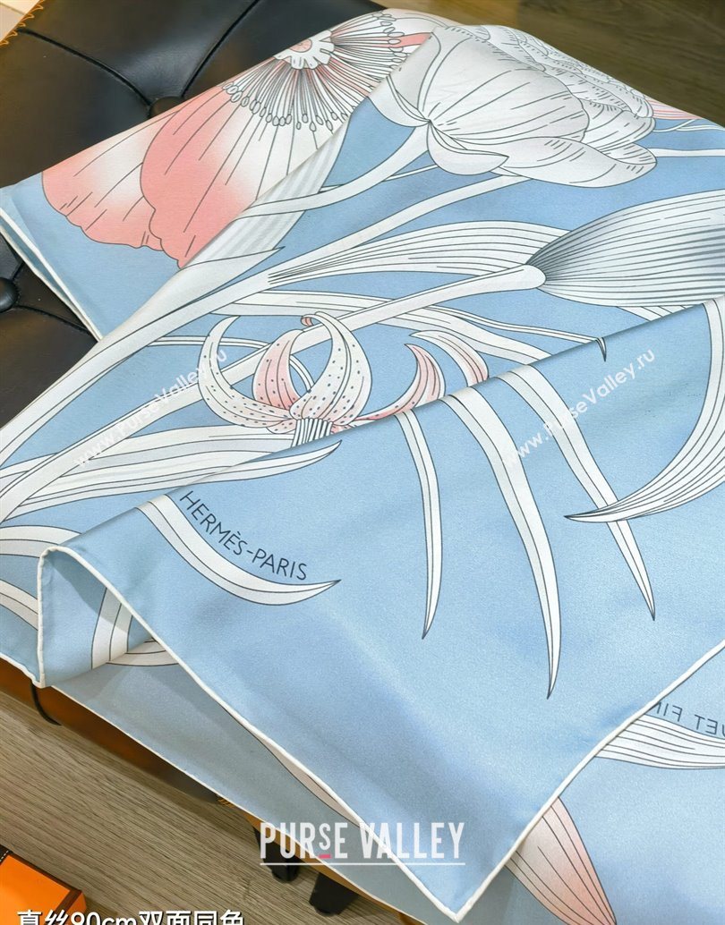 Hermes Bouquets Final Silk Square Scarf 90x90cm Blue 2025 (XMN-251111176)