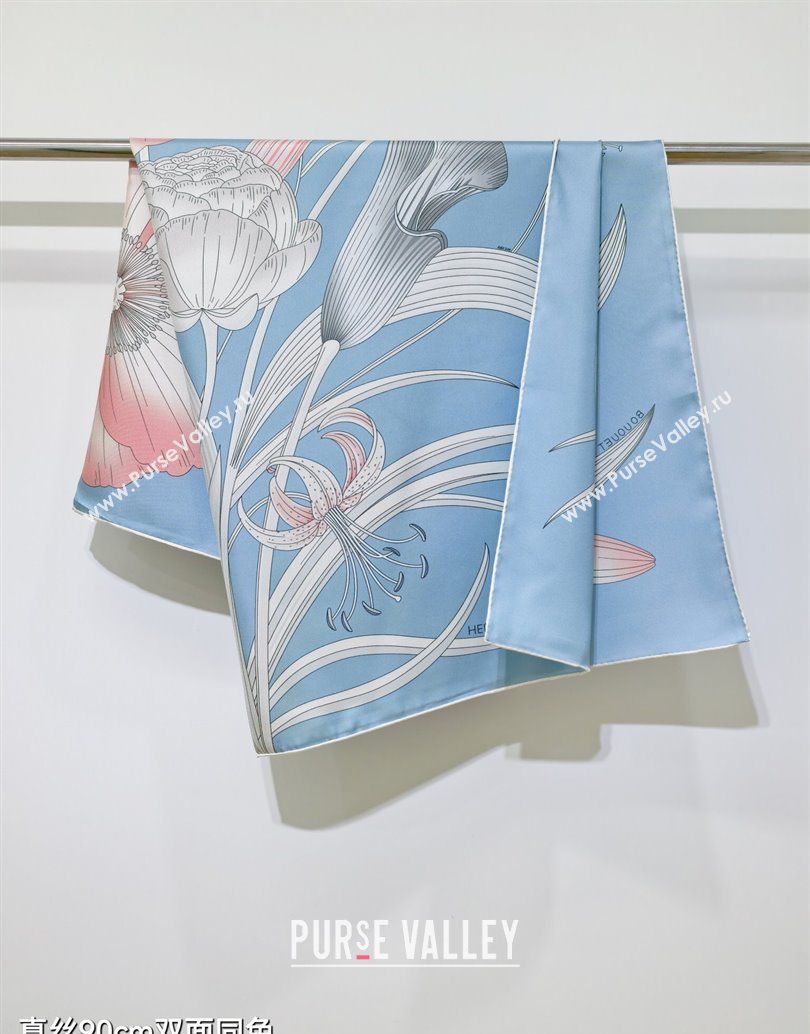 Hermes Bouquets Final Silk Square Scarf 90x90cm Blue 2025 (XMN-251111176)