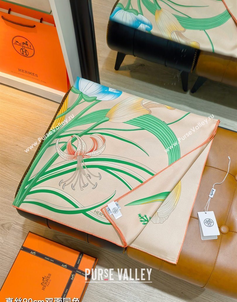 Hermes Bouquets Final Silk Square Scarf 90x90cm Beige 2025 (XMN-251111177)